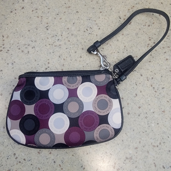 COACH Madison Op Art Purple black Satin & Patent Leather Wristlet Bag - Picture 3 of 5